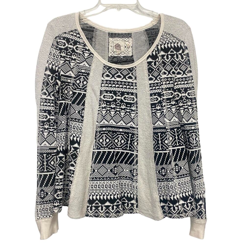 Lilka Anthropologie Pullover Black White Sweater Geometric Aztec Pattern sz S